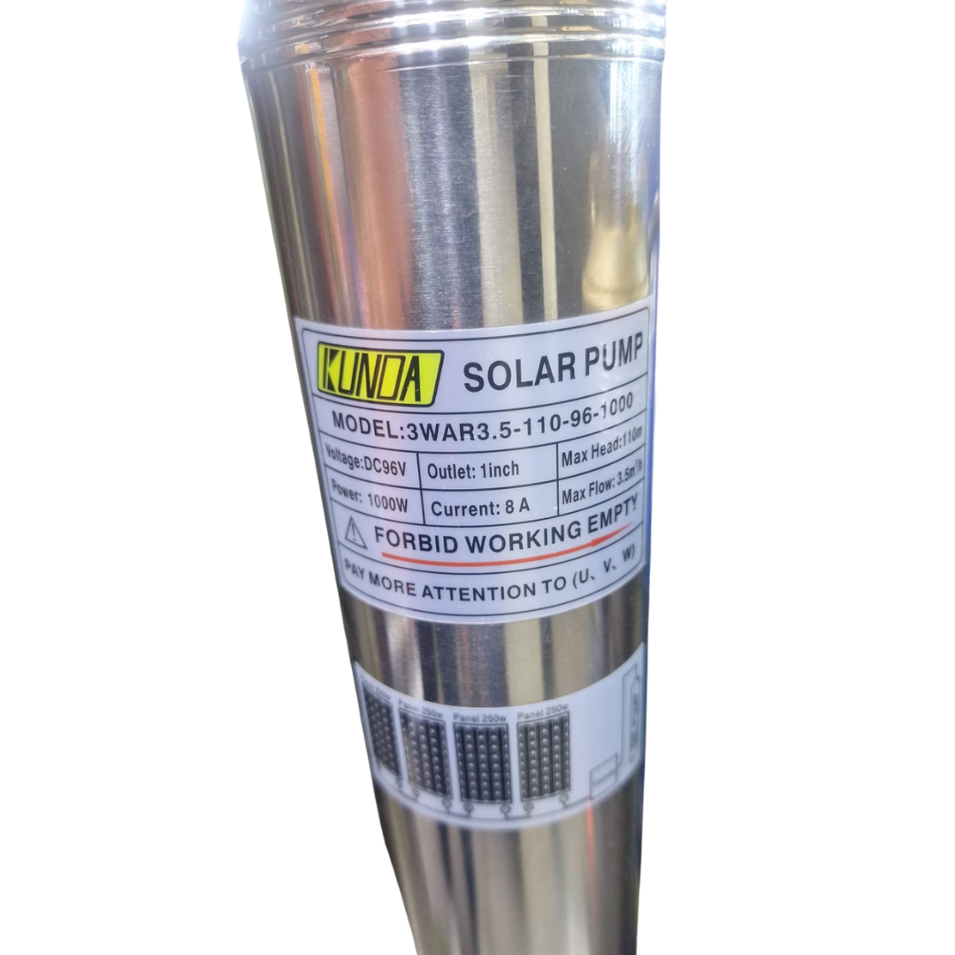 Kunda 1000W Solar Submersible Water Pump – DC96V, 110m Head, 3.5m³/h Flow