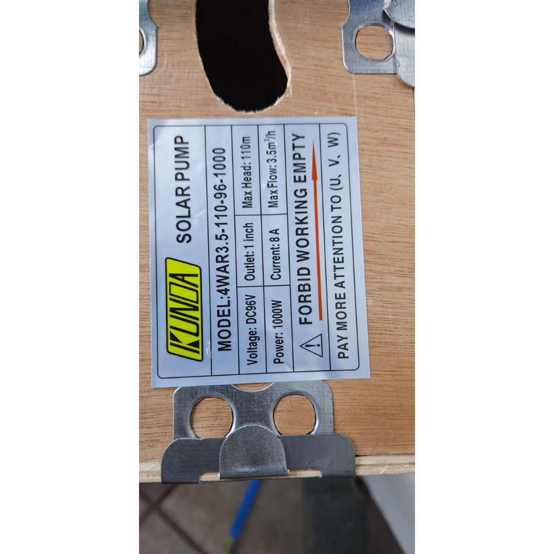 Kunda 1000W Solar Submersible Water Pump – DC96V, 110m Head, 3.5m³/h Flow