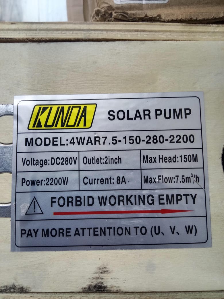 Kunda 4WAR7.5-150-280-2200 Solar Water Pump – 2200W | 150m Head | 7.5m³/hr | 2-Inch Outlet