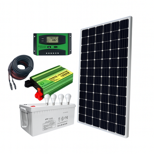 300W Solar Panel Full Kit System – 200Ah Battery + 600W Inverter + 30A Controller + FREE Bulbs