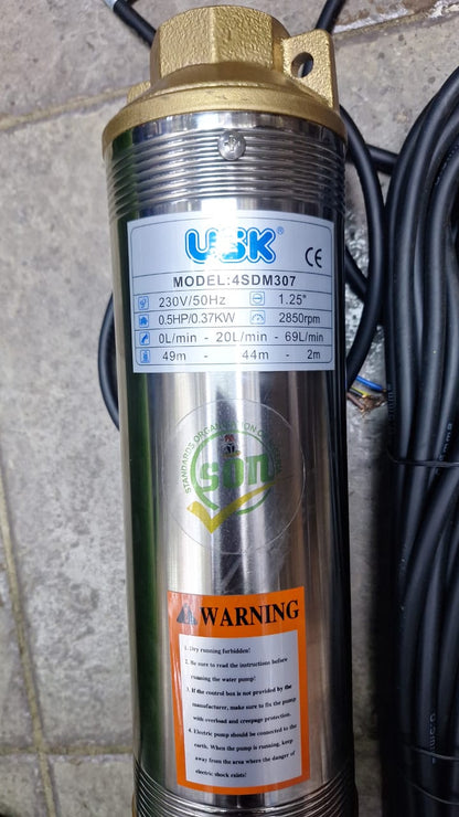 USK 4SDM307 Submersible Borehole Pump – 0.5HP (0.37kW)